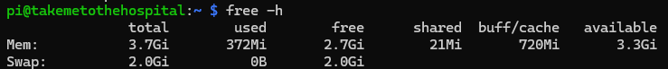free -h で確認した Raspberry Pi 4B のメモリ量