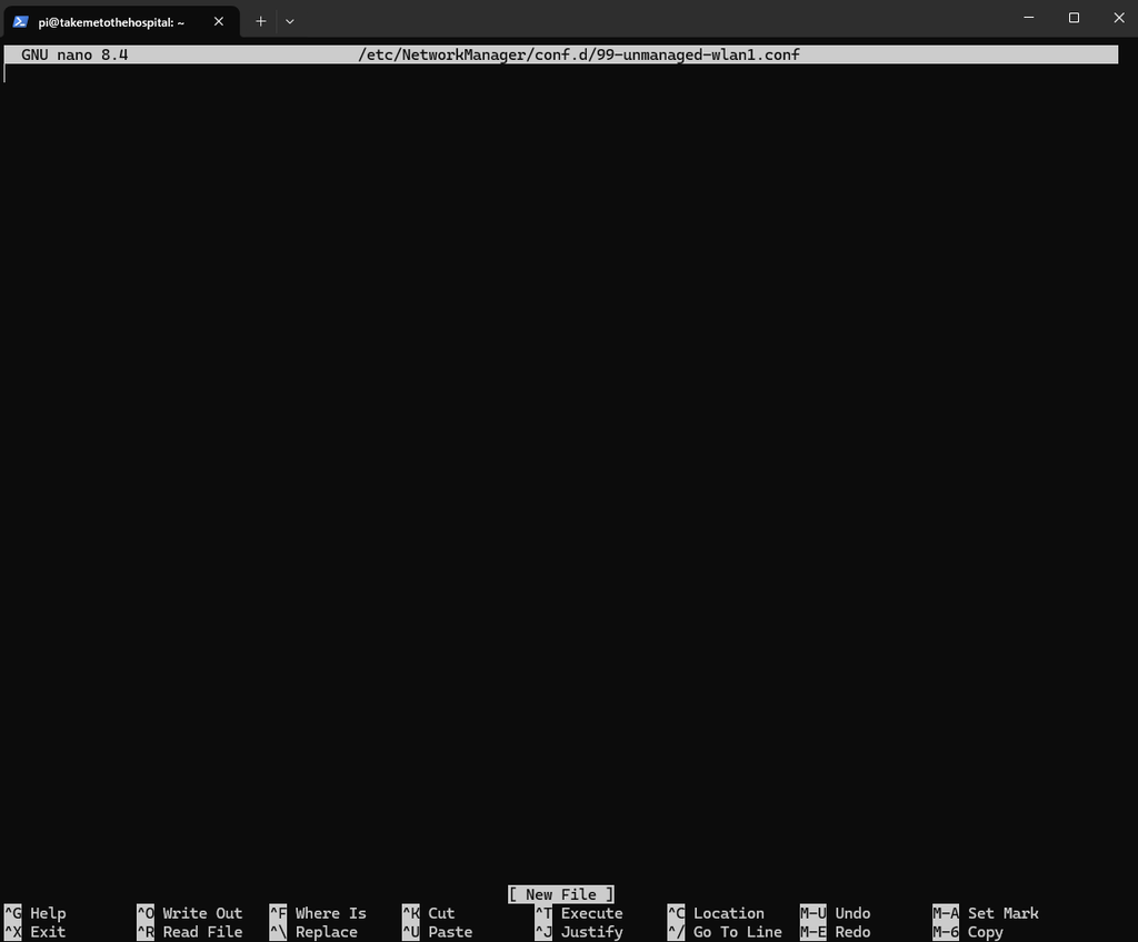 nano エディタで NetworkManager の設定ファイルを作成する画面