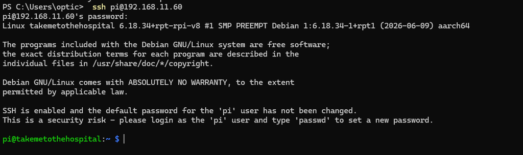 Raspberry Pi に SSH でログインできたときのプロンプト