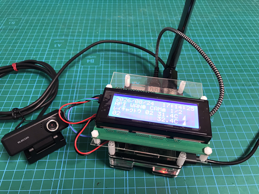 I2C 液晶を付けた Raspberry Pi の設置状態