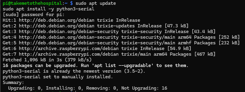 apt で python3-serial(pyserial)をインストールする画面